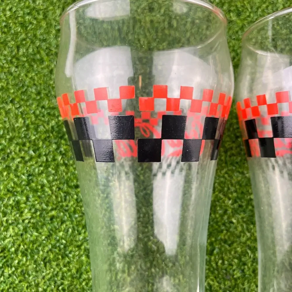 Vintage Coca-Cola Checked Bell Shaped Soda Glasses Lot